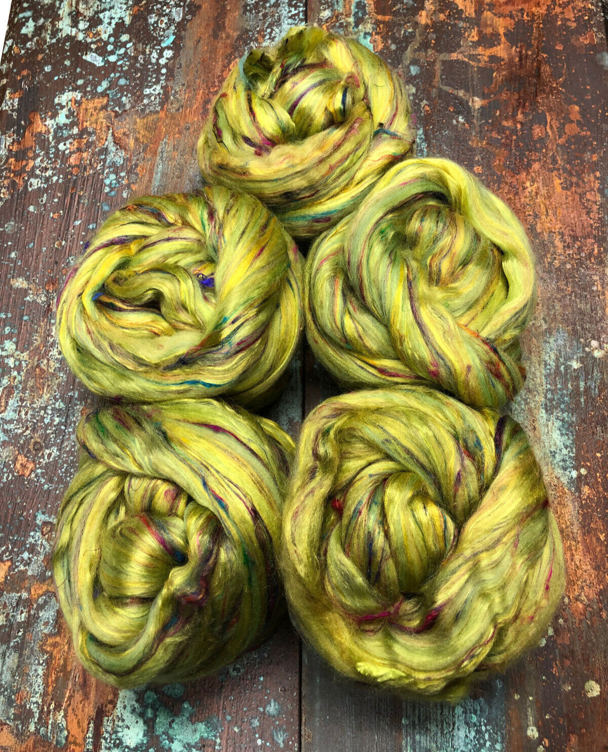 Lime Green Silk Blend Top Roving Spinning Felting  11 oz Bag