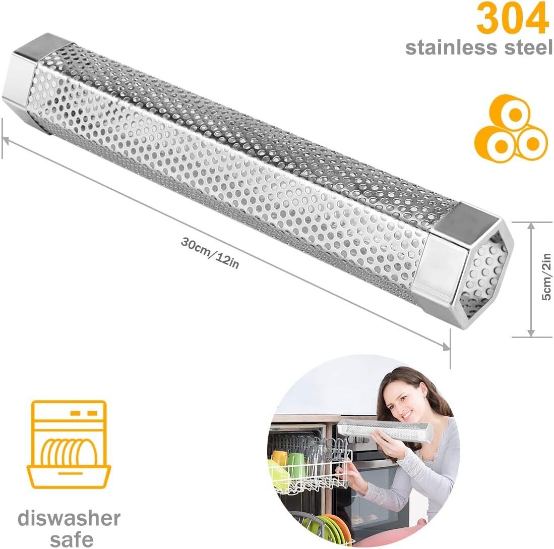 1 Pack or 2 Pack 12'' Stainless Steel BBQ Wood Pellet Tube Smoker