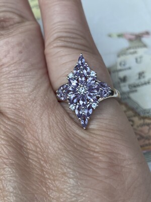 RARE BN Q Narsipatriam Alexandrite Flower shape Cluster RING 925 Sterling Silver