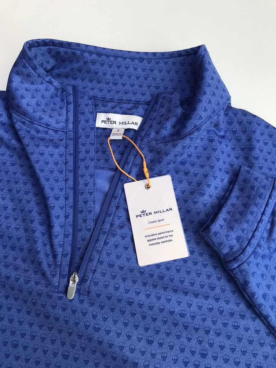 Peter Millar Crown Sport 1/4 Zip Pullover Golf Performance Skull Blue Men’s  S