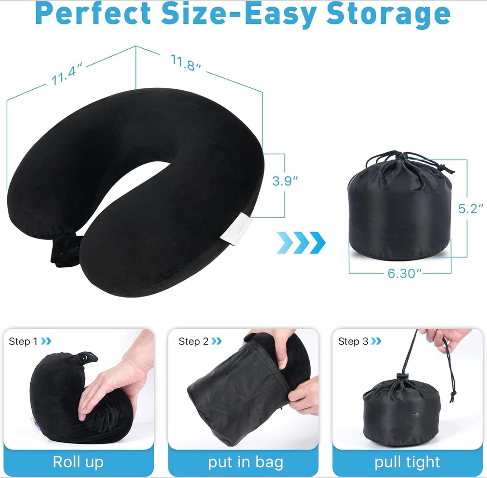 Memory Foam Travel Neck Pillow for Airplanes with Washable Cover
