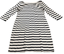 Gap Womens Dress Sz L Ivory Black Striped Classic Fit Boat Neck 3/4 Sleeve
