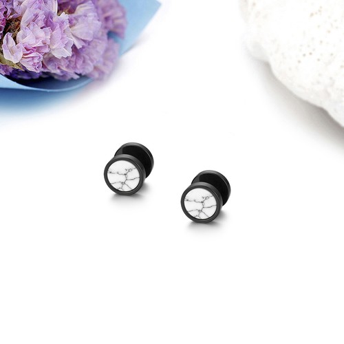 2pcs Mens Women Stainless Steel Turquoise Black Round Barbell Ear Studs Earrings - Picture 28 of 31