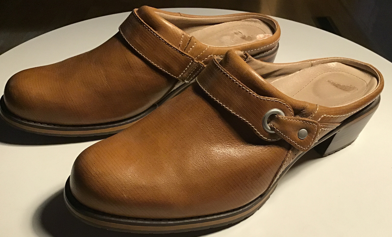 tan leather clogs