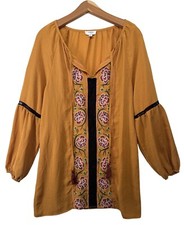 Umgee Dress Tunic S Mustard Yellow Floral Embroidery Boho Fairy Cottage Festival