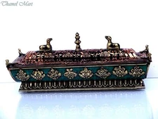 10"Tibetan antiqued metal 8 Auspicious mantras incense burner-blue turquoise,red