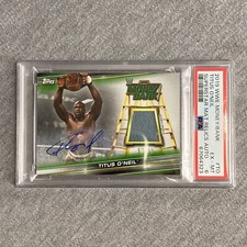 2019 Topps WWE Money in the Bank Titus O'Neil Mat Relics Auto PSA 6 EX-MT