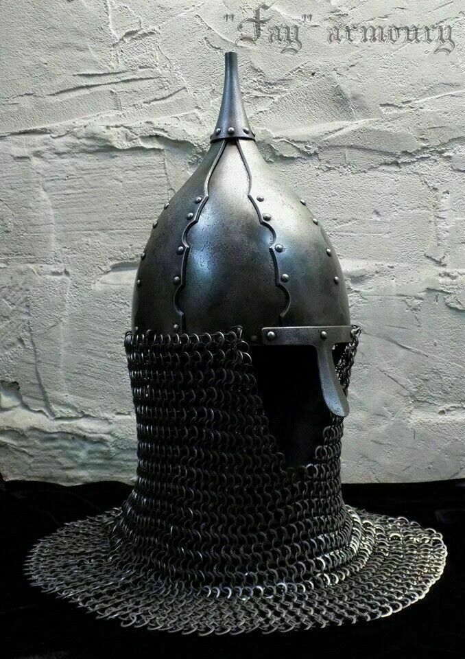 14GA Wikingerhelm Mittelalter Mit Kettenhemd - Ritter Helm Für LARP & Cosplay In Messing-Optik