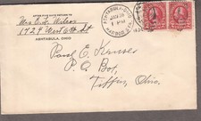 1934 cover Mrs E L Wilcox Ashtabula OH Harbor Station to Paul Kruse Tiffin OH
