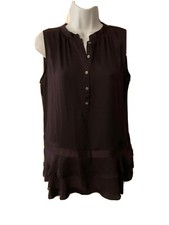 Banana Republic 100 polyester Sleeveless blouse. ruffled hem. Eggplant Sz S NWT