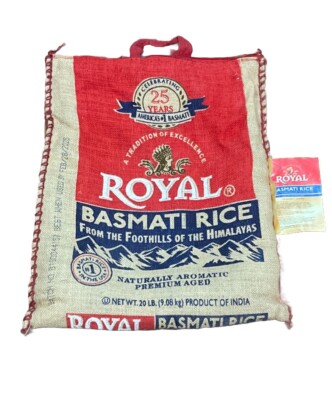 Royal Basmati Rice Burlap Bag 20lbs Handles Zipper Heavy Duty 25th Anniv No Rice