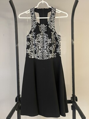 black and white formal dresses for juniors Berylove Women Black and White Formal Dress A-Line High Neck Maxi Evening Dress, Black / US14