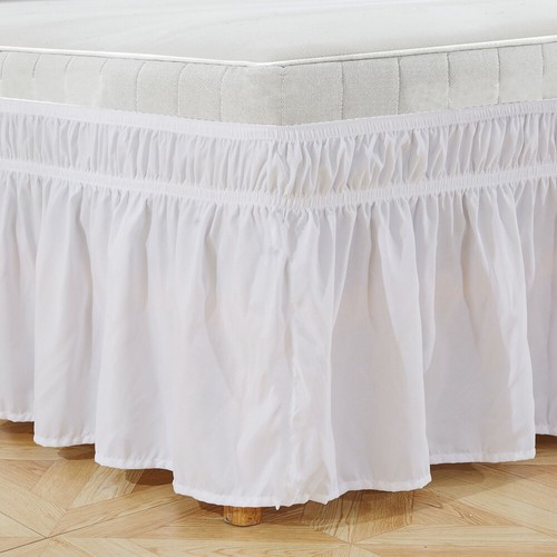 Stretch Bed Valance Ruffle Bed Skirt Wrap Double Queen King Home Bedding White - Picture 4 of 12
