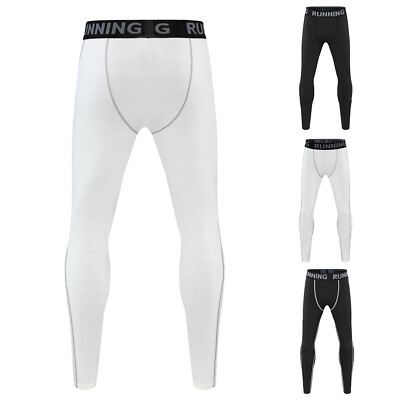 Mens Trousers Skinny Leggings Letter Print Pants Active Gym Compression Fitness