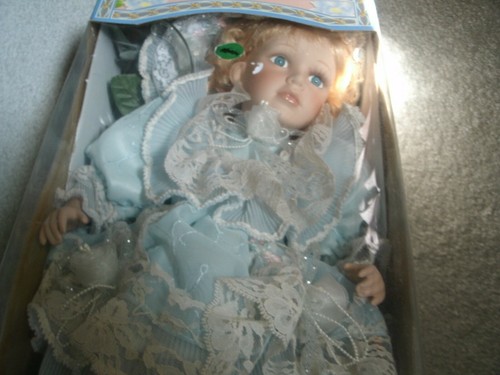 Cathay Collection Porcelain Doll/New in original box/Blond Hair/Light Blue Dress - Picture 3 of 9