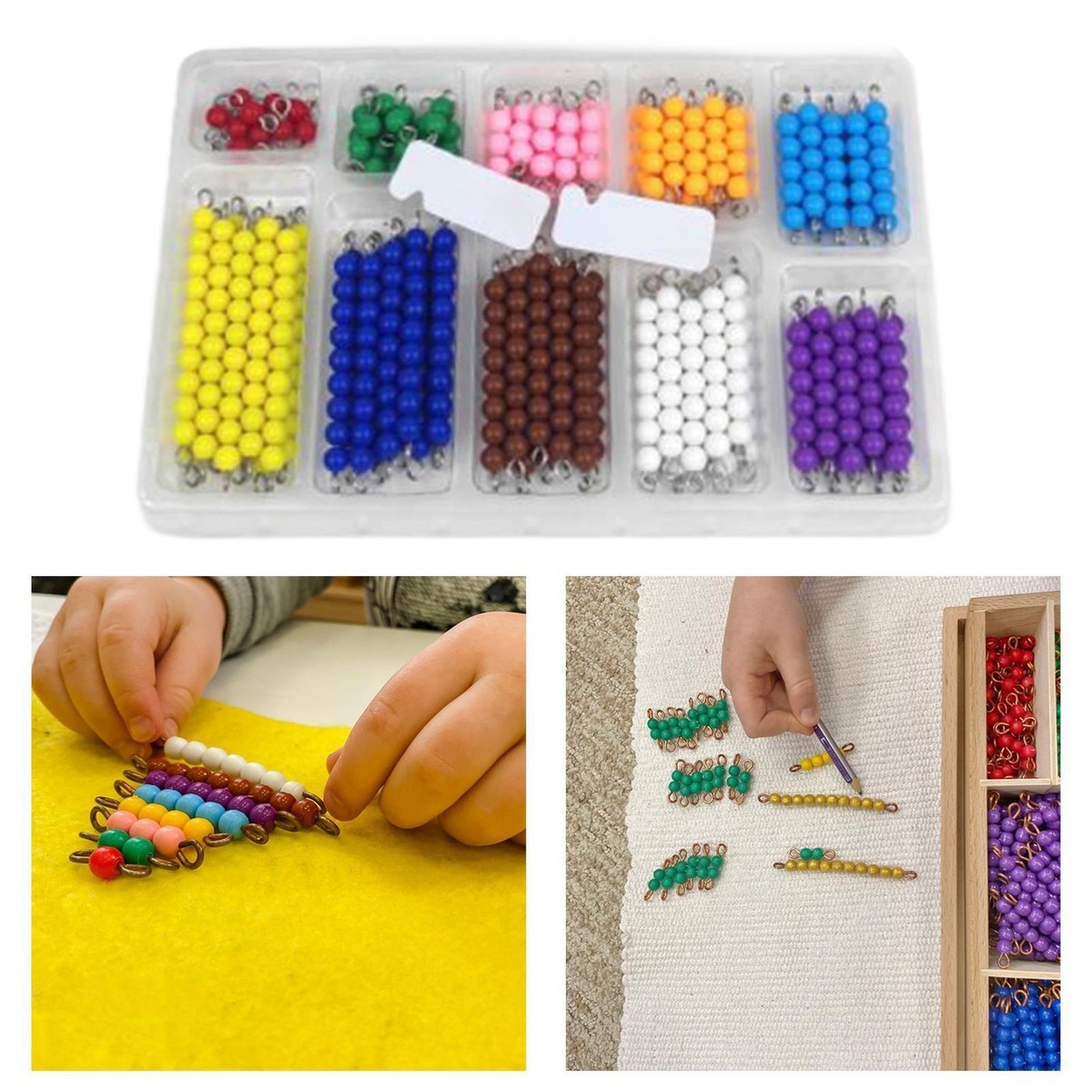 Montessori Beads Bead Hanger: Color Bead Stairs & Number Tiles ...