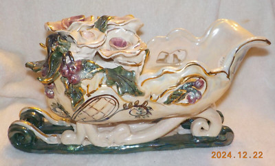 Blue Sky Clayworks Heather Goldminc Decorative Candle Holder Ornate 10'' Sleigh