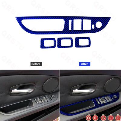 Blue Carbon Fiber Window Switch Lift Panel Cover Trim For BMW 5 Series E60 TypeB