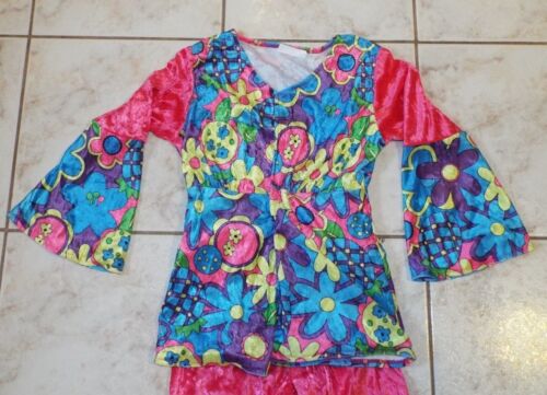 FLOWER POWER CHILD SIZE MEDIUM 8/10 HOT PINK COSTUME. WITH HAT. GROOVY! HIPPIE - Picture 2 of 5