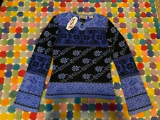 NEW Obermeyer Sweater Girls Large Wool Blend Scalloped Edge Purple Print Ski