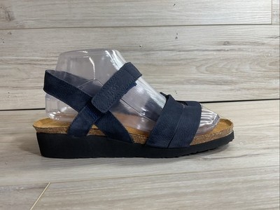 NAOT Kayla Wedge Suede Sandals Size 38 7 Navy Velvet Nubuck Leather