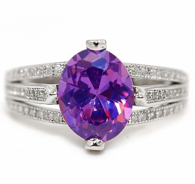 3CT  Amethyst 925 Solid Sterling Silver Ring Jewelry Sz 8