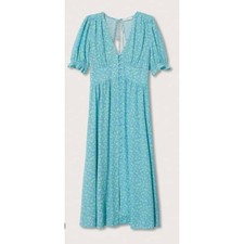 Mango Floral Midi Dress 2XL Blue Green Button Front Autumn Wedding Guest New