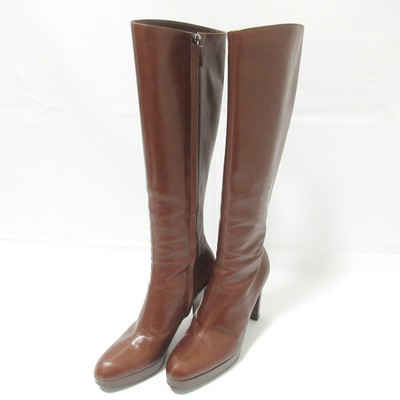 CELINE Side zip leather long boots 36 around 9.1'''' brown  Women USED