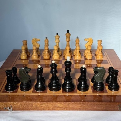 Sowjetische UdSSR Vintage Turnier Schachspiel gewichtete Figuren Holzbrett 47cm #28