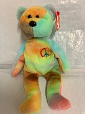 Ty Beanie Baby  Peace Bear Neon Colors 8.5" New MWMT's