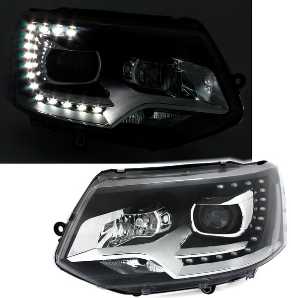 Scheinwerfer FüR VW T5 Facelift Ab 09- LED Tagfahrlicht Links Rechts H7 Schwarz-image