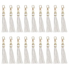 18pcs PU Leather Tassels 5.9 Inch Keychain Charm with Lobster Swivel White