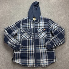 Dickies Jacket Adult Small Blue Chore Flannel Workwear Lined Check Hood Men*