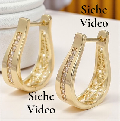 Luxuriöse Damen 14K Gelbgold vergoldet Edel Creole Kubi Zirkonia Glamour AAA