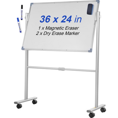 VEVOR Mobile Dry Erase Board Magnetic Whiteboard w/ Stand 36'' x 24'' Double Sided
