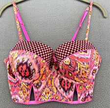 Victorias Secret Bustier Bra 36C Pink Balconet Long Line Festival Corset Top