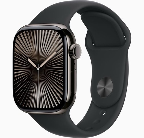 Apple Watch Series 10 GPS + Cellular, 42mm Slate Titanium Case, Black Sport Band