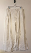 Zara Pants Size XL Linen Cotton Wide Leg White Pockets 30" Inseam Front Pleats