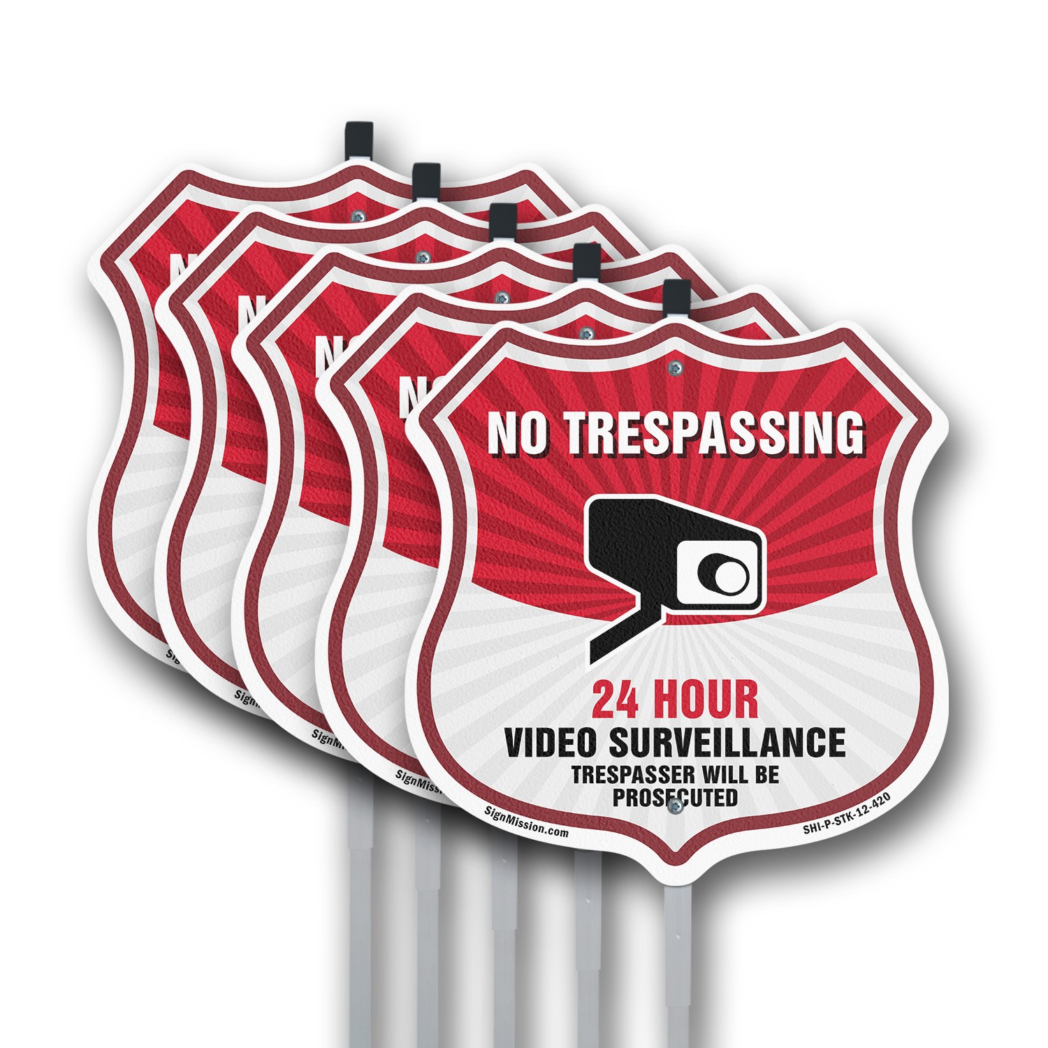 No Trespassing Shield Sign 24 Hour Video Surveillance Tr Shield Sign With Stake