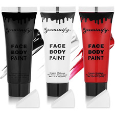 Black White Red Face Body Paint 1.01 Oz/Pc with 3 Sponges,Water Based Face Paint
