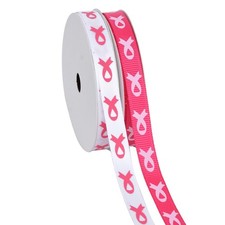 Breast Cancer Ribbon White Pink 3/8 Inch x 20 Yards Grosgrain Satin Craft