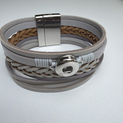 Gingersnaps Petite 12mm Grey Leather Wrap Ginger Snap Snaps Bracelet Magnetic 7 