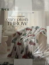 Premier Comfort Cozy Plush Throw Blanket 50x70 Holiday Trucks Trees New Xmass