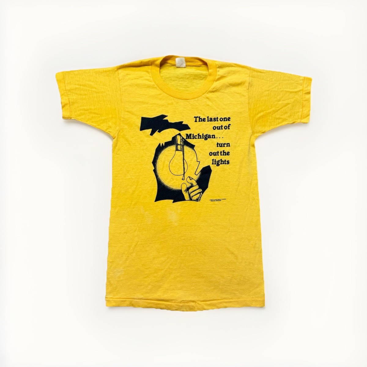 Vintage 70s Michigan Graphic T Shirt Mens S Yellow Single Stitch