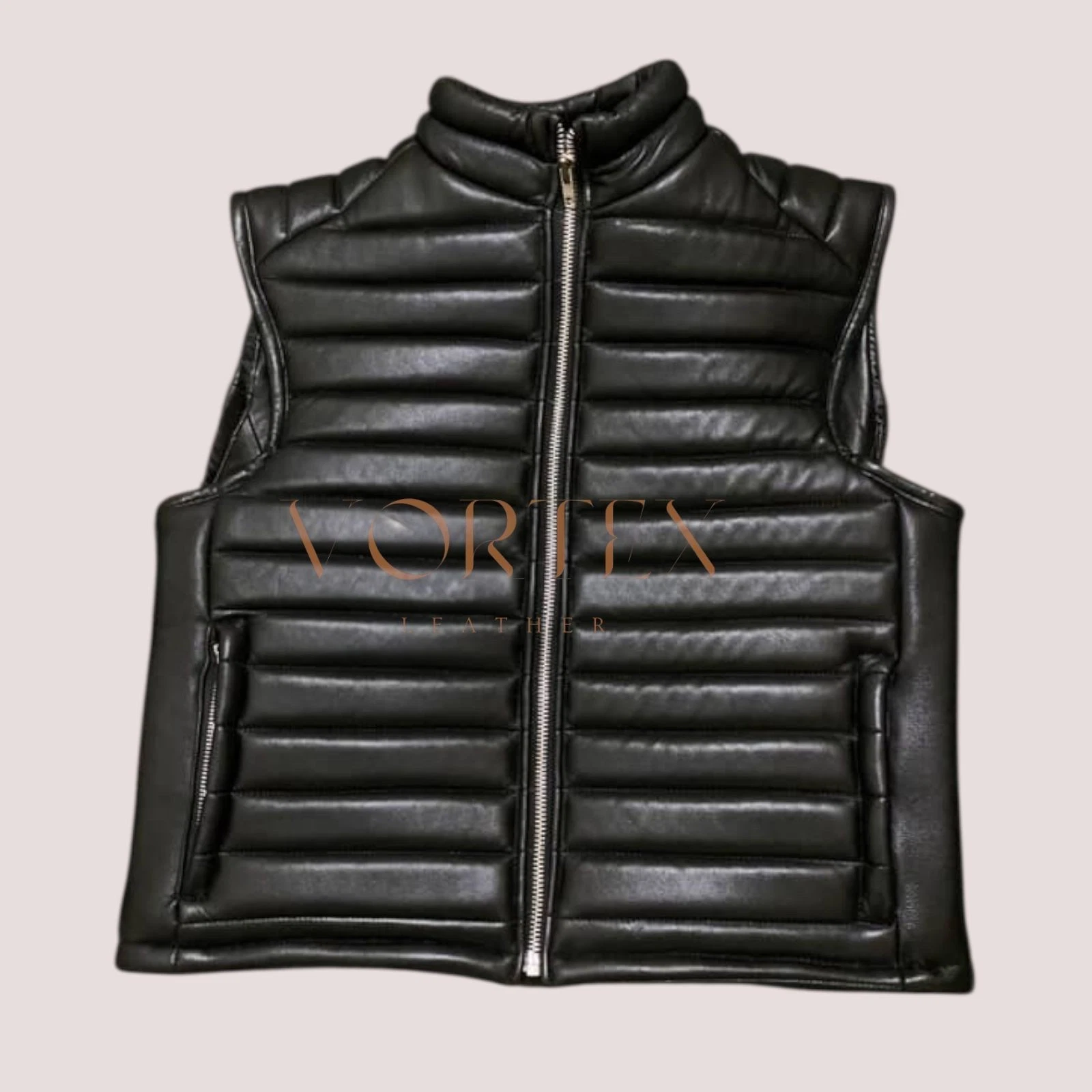 Men’s Black Leather Bomber Vest – Real Lambskin Padded Puffer Style | Sleeveless