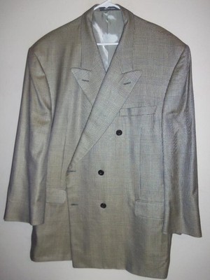 BA295- STUNNING MINT Hickey Freeman SILK & WOOL PLAID Canvassed BLAZER- 50R