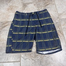 Hurley Board Shorts Mens 30 Blue Plaid Cargo Pocket Trunks Drawstring
