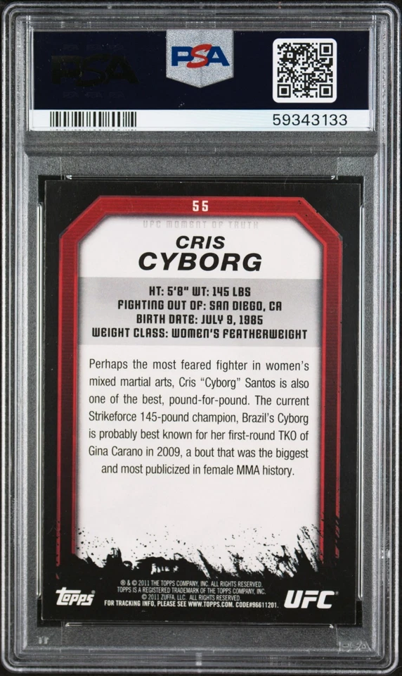 2011 Topps UFC Moment of Truth Cris Cyborg GOLD RC PSA 8 #97 POP 4 No Higher - Image 2 of 2