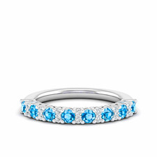 Sterling Silver 925 Swiss Blue Topaz Round 3.00mm Half Eternity Band Ring