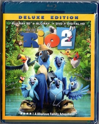 Rio 2 3D Blu Ray + Blu Ray + DVD  DELUXE EDITION with Slipcover New Sealed!